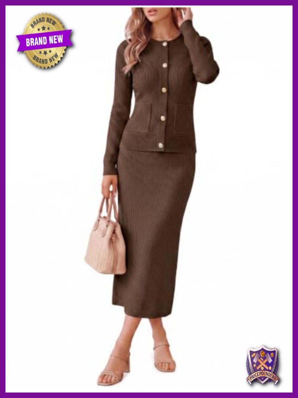 Wenrine Women's 2 Piece Knit Cardigan & Maxi Skirt Set